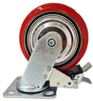 Roulettes résistantes de 6 pouces avec les roues oranges de fonte de roulettes d'uréthane de freins